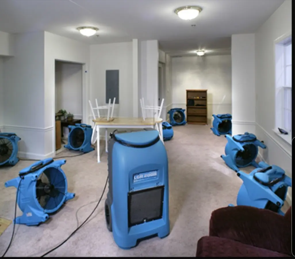 Air movers and dehumidifier setup for Water Extraction & Removal in Sterling