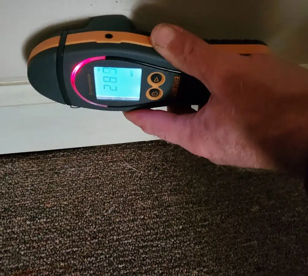 Moisture detection at baseboard during Burst Pipe Cleanup in Sterling